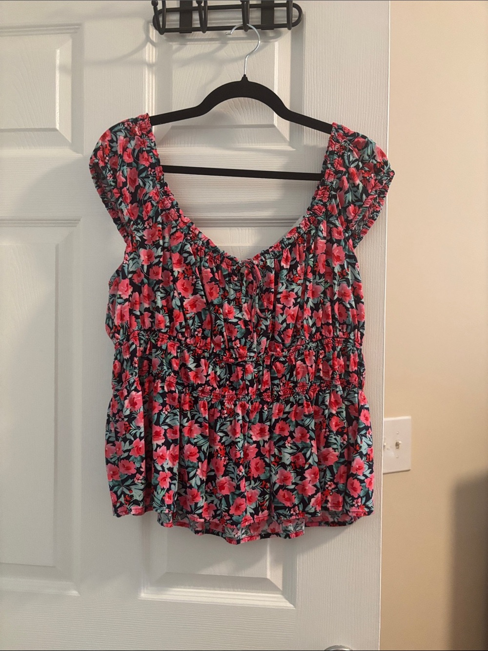 Old Navy Pink Floral Smocked Cap-Sleeve Top